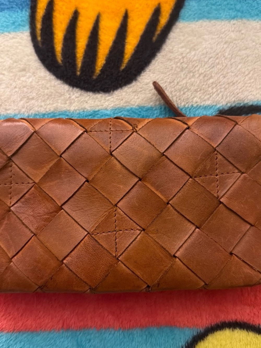Woven Leather Zip Wallet in Tan